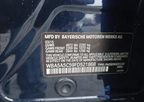 2015 BMW 528I from USA, damaged, VIN WBA5A5C59FD521868